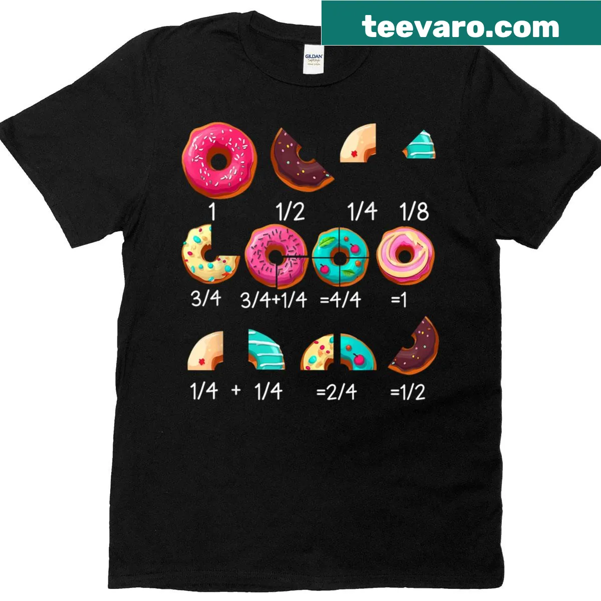 Illustration of a donut fraction on a teacher's T-shirt — on a men's t-shirt