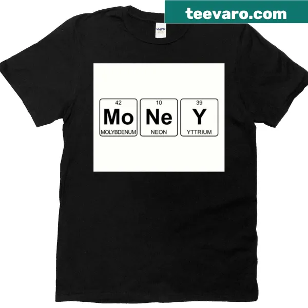 Periodic table t-shirt featuring the symbol for Money