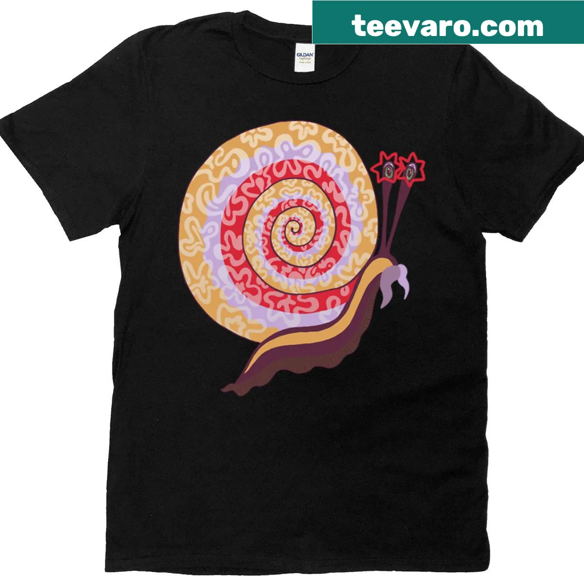 Cartoon of a moustached snail on an oversized t-shirt — on a men's t-shirt
