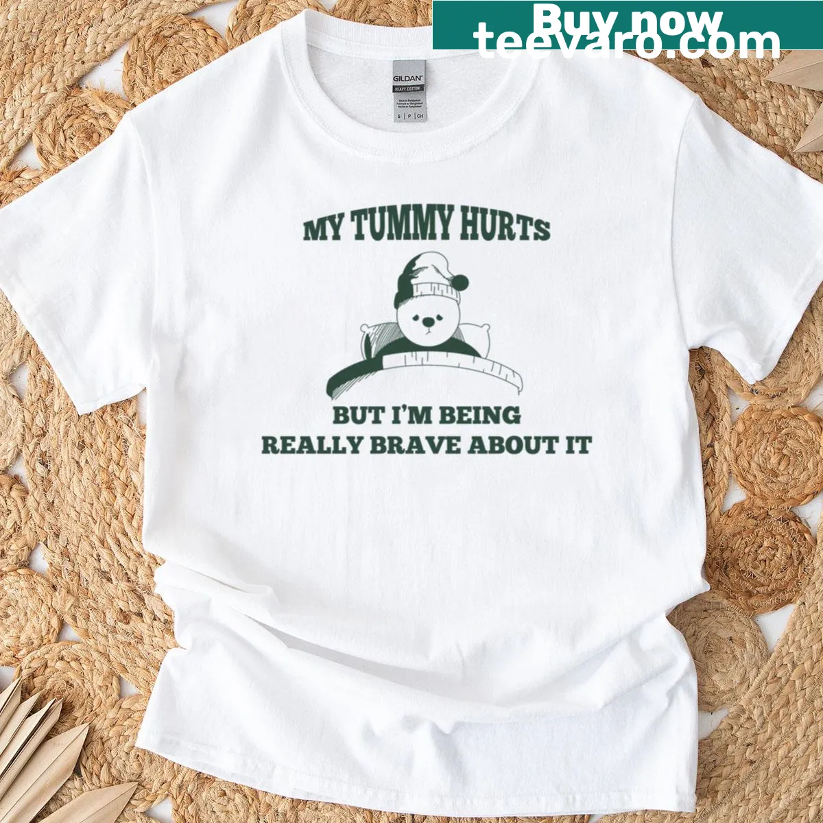 Funny tee reads, 'My Tummy Hurts But I'm Being Really Brave.' — on a men's t-shirt