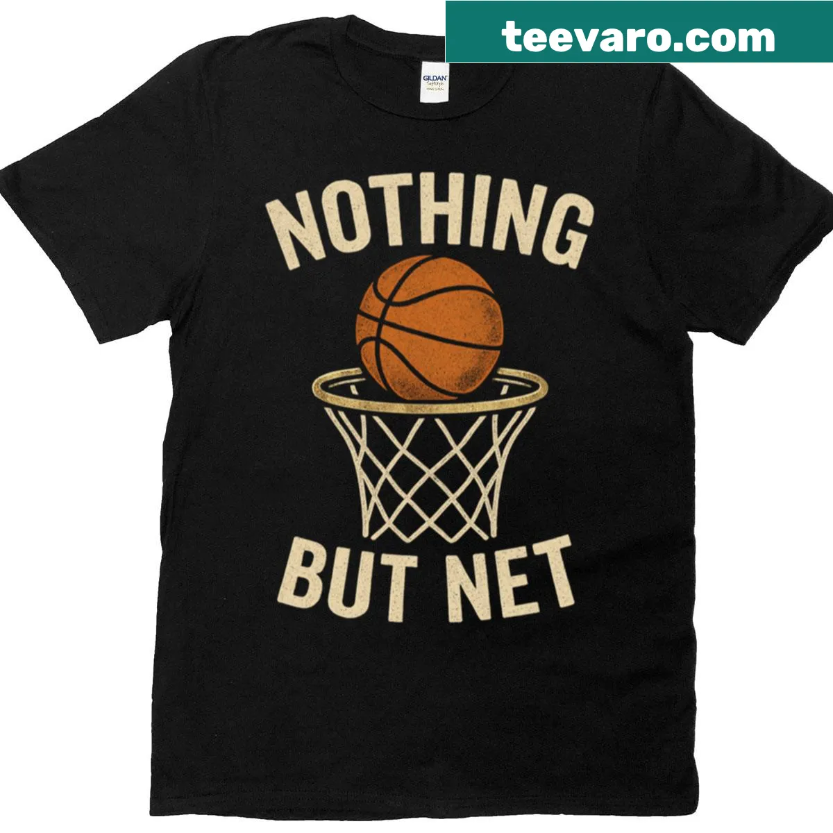 Graphic t-shirt with the text 'Nothing But Net' emphasizing basketball scoring. — on a men's t-shirt