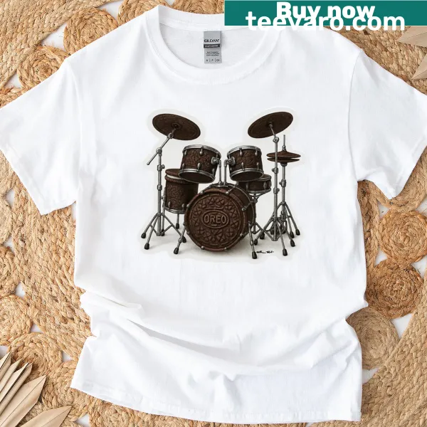 Oreo drum kit t-shirt with sweet percussion illustration