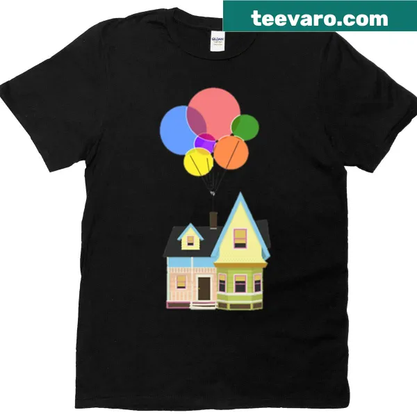 Illustration of the Pixar Up house with colorful balloons