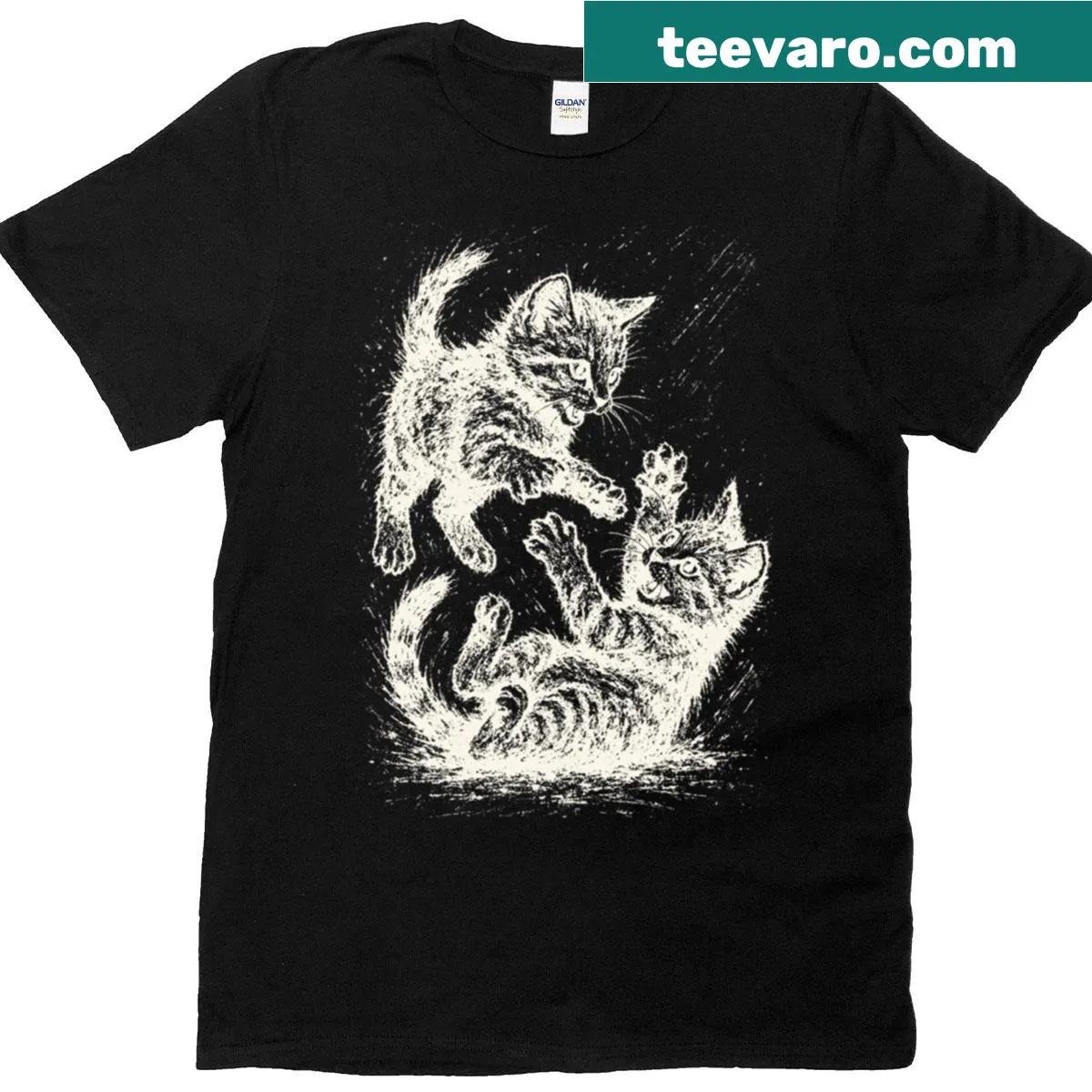 Charming illustration of playful cats on a white T-shirt — on a men's t-shirt