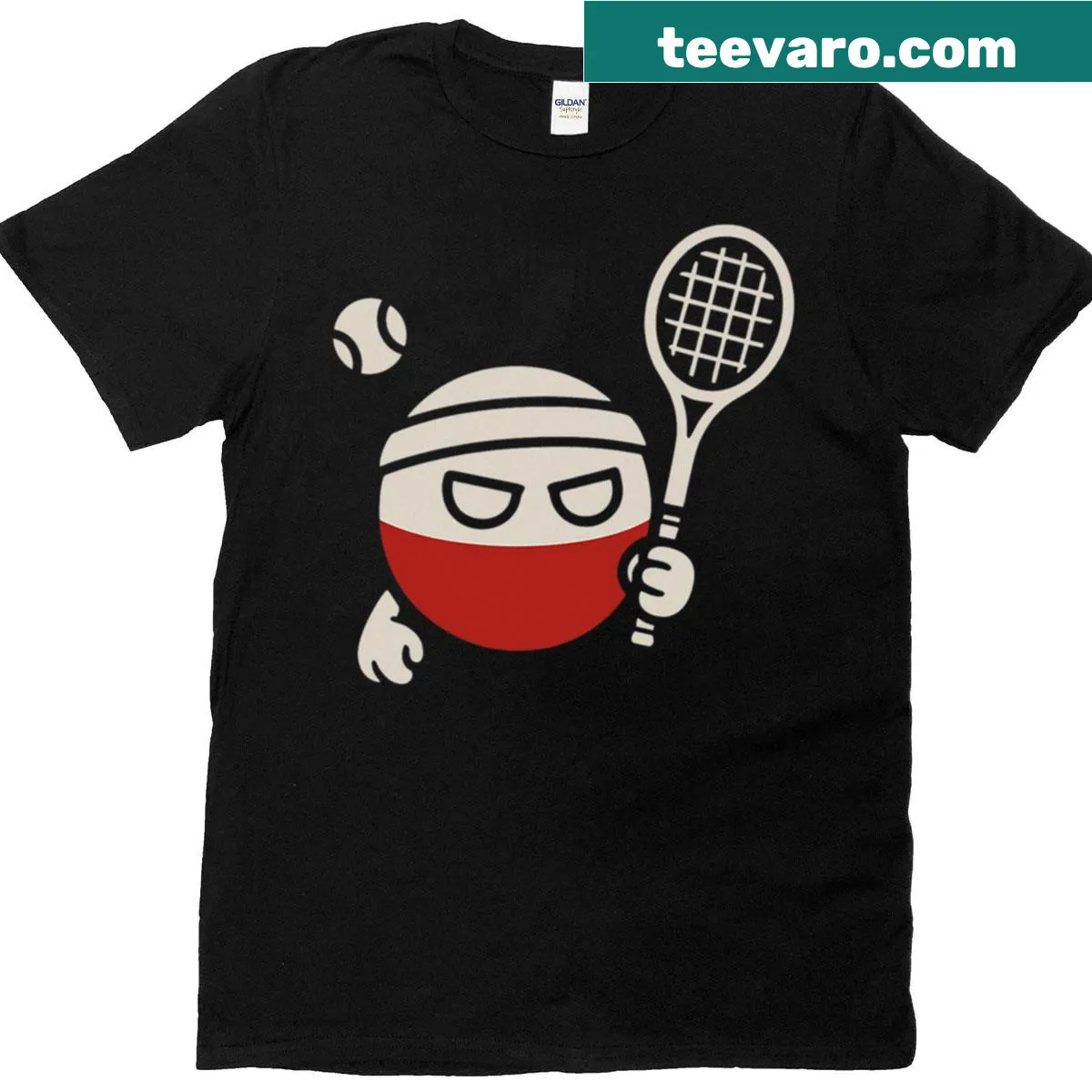 Oversized T-shirt featuring Polandball as a tennis player — on a men's t-shirt
