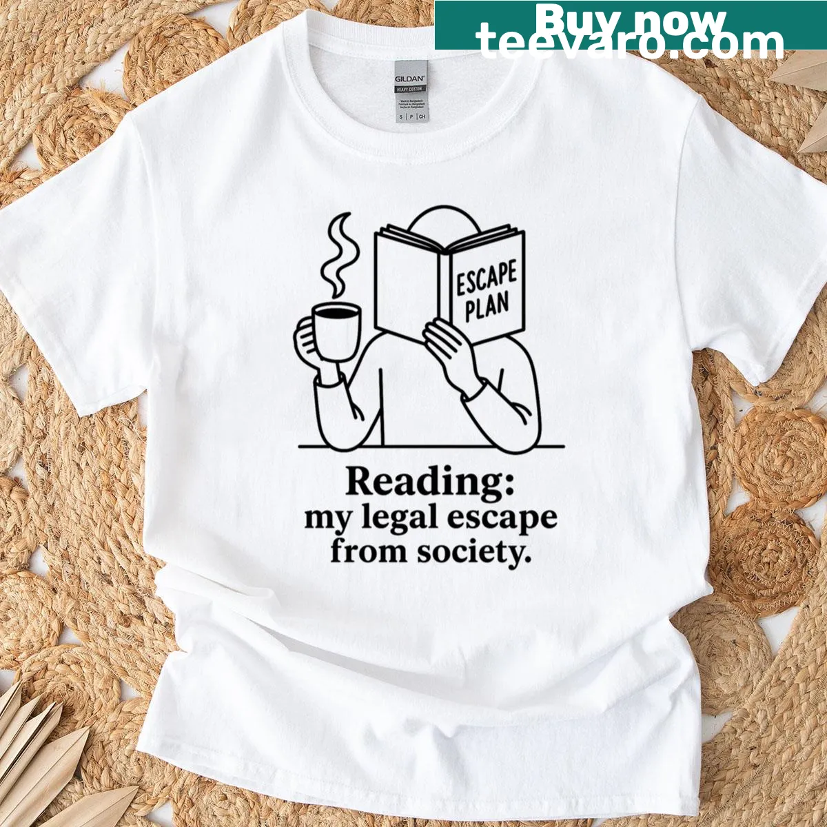 T-shirt celebrating reading with a literary-themed design — on a men's t-shirt