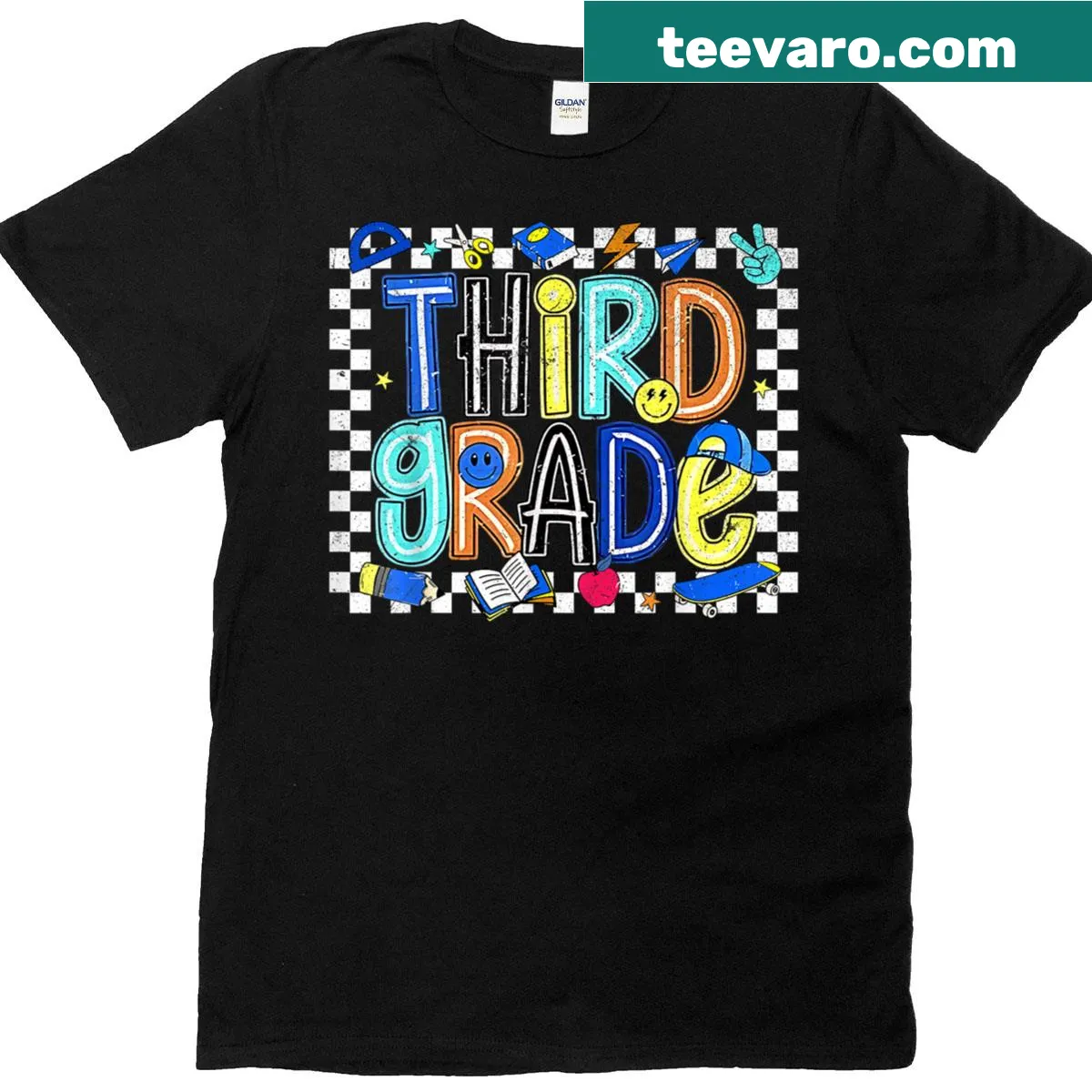 Retro checkered t-shirt for third graders — on a men's t-shirt