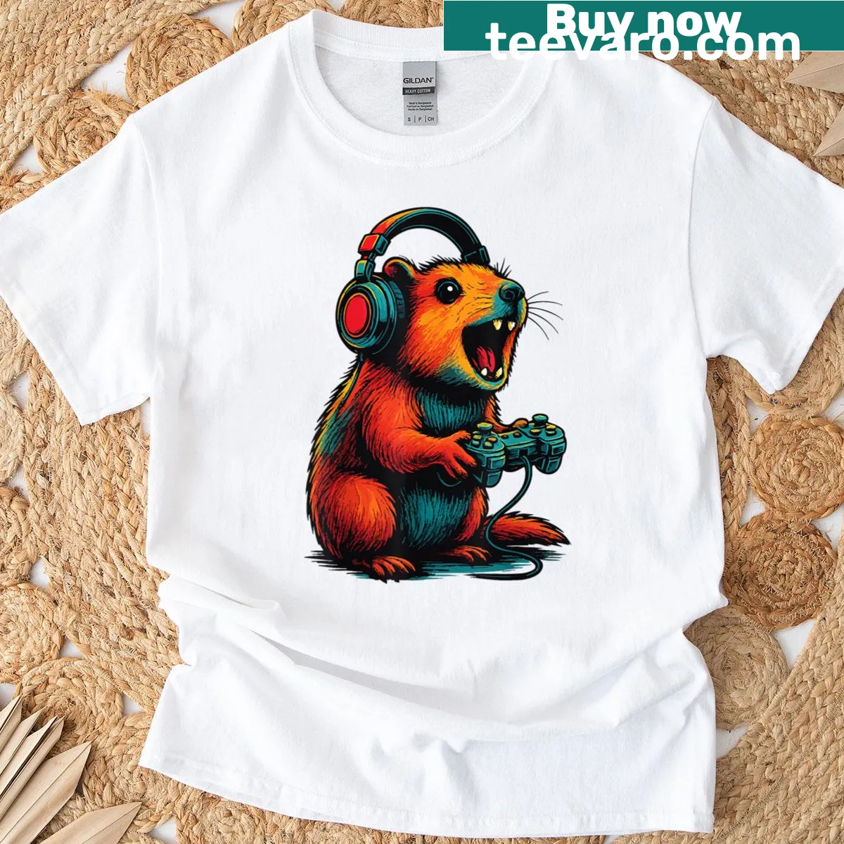 Cartoon T-shirt featuring a hyrax character and 'Awawa' text — on a men's t-shirt