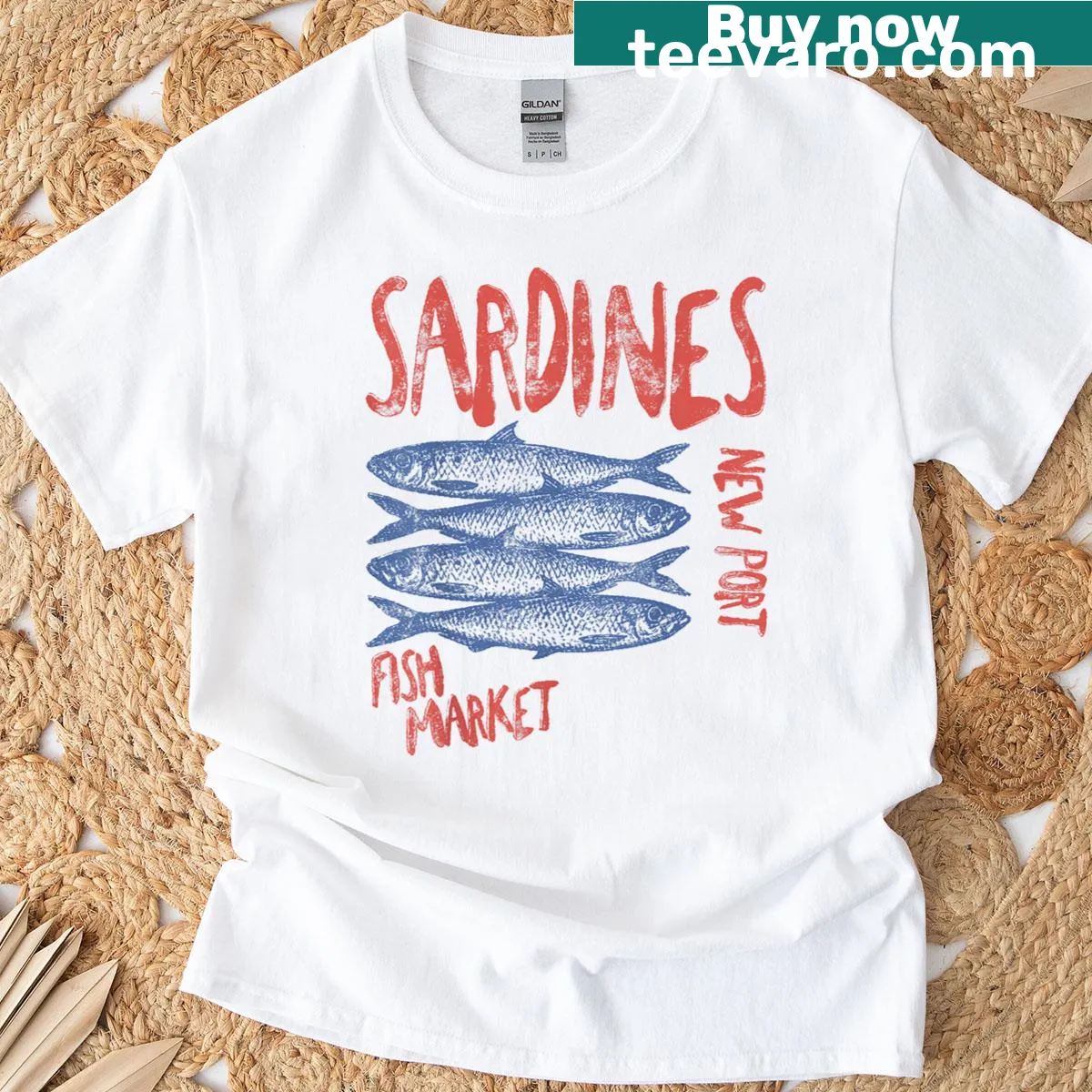 Vintage-style t-shirt celebrating sardines and fishing culture — on a men's t-shirt