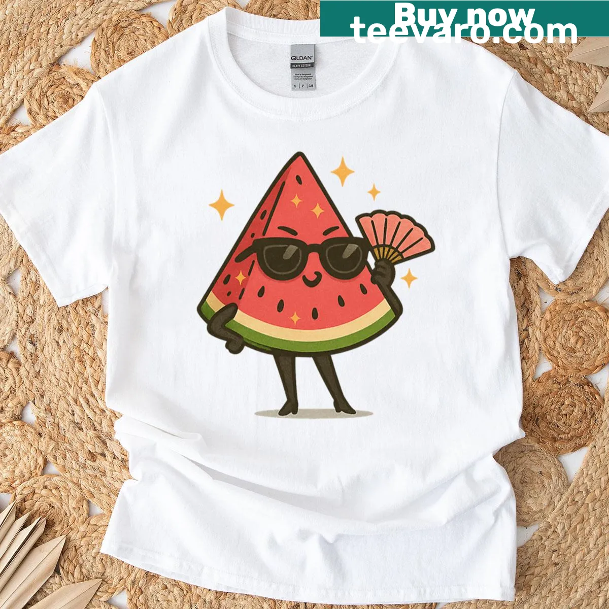 Playful watermelon t-shirt with a fun cartoon design for summer vibes — on a men's t-shirt