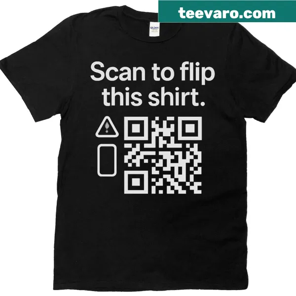 Brain teaser T-shirt with the phrase 'Scan To Flip This' in bold typography