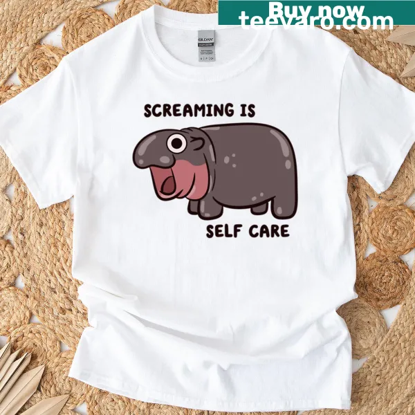 Pygmy hippo graphic t-shirt with self-care message
