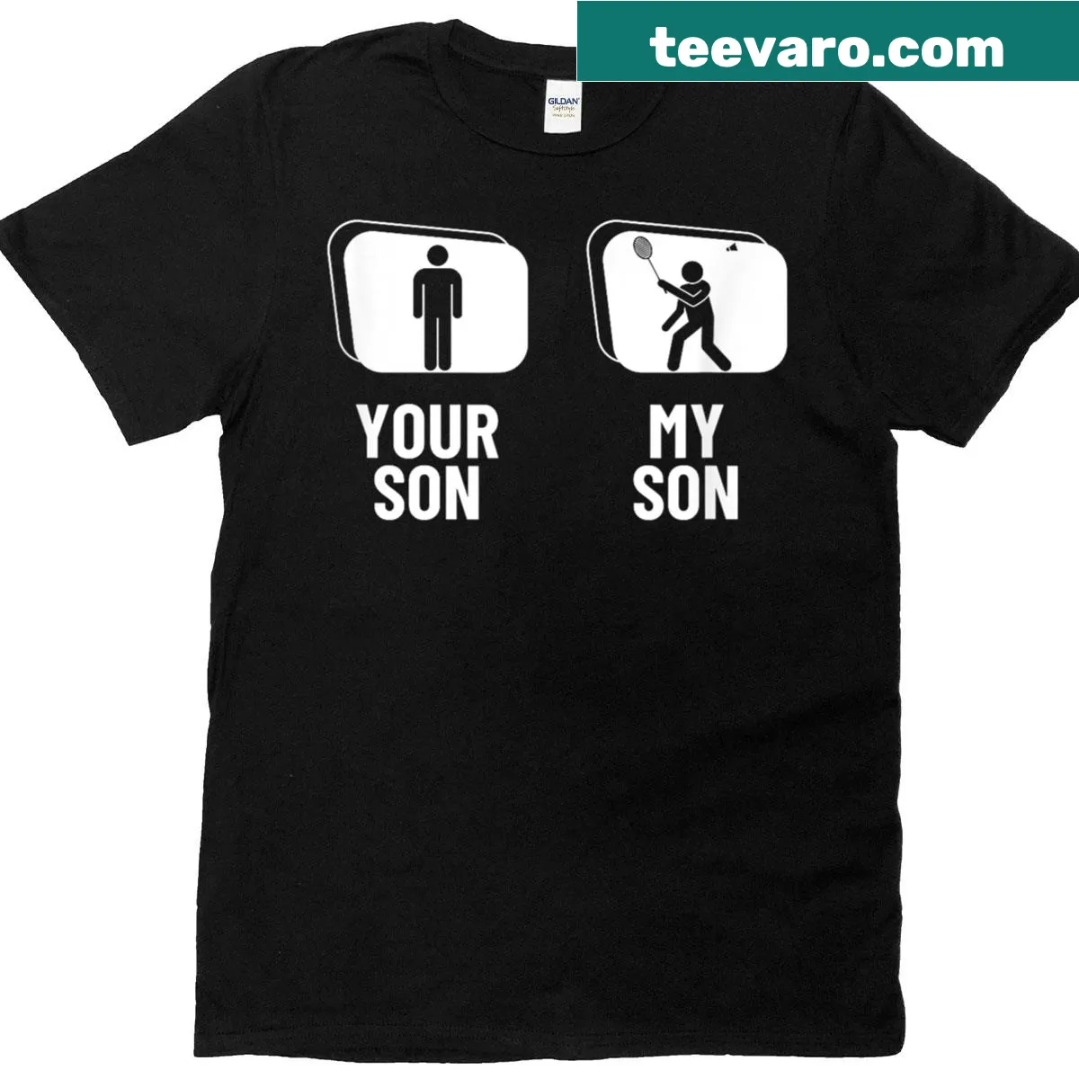 Funny badminton-themed T-shirt for dads with a playful slogan — on a men's t-shirt