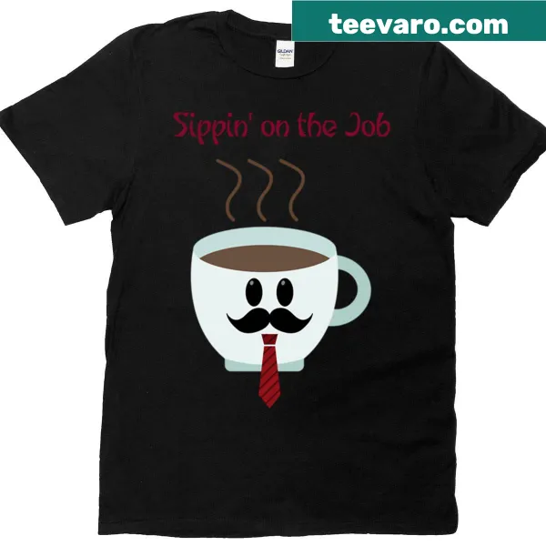Funny t-shirt with coffee mug graphic and office theme