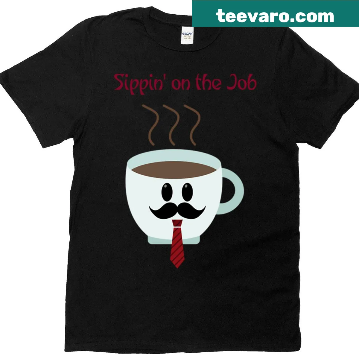 Funny t-shirt with coffee mug graphic and office theme — on a men's t-shirt