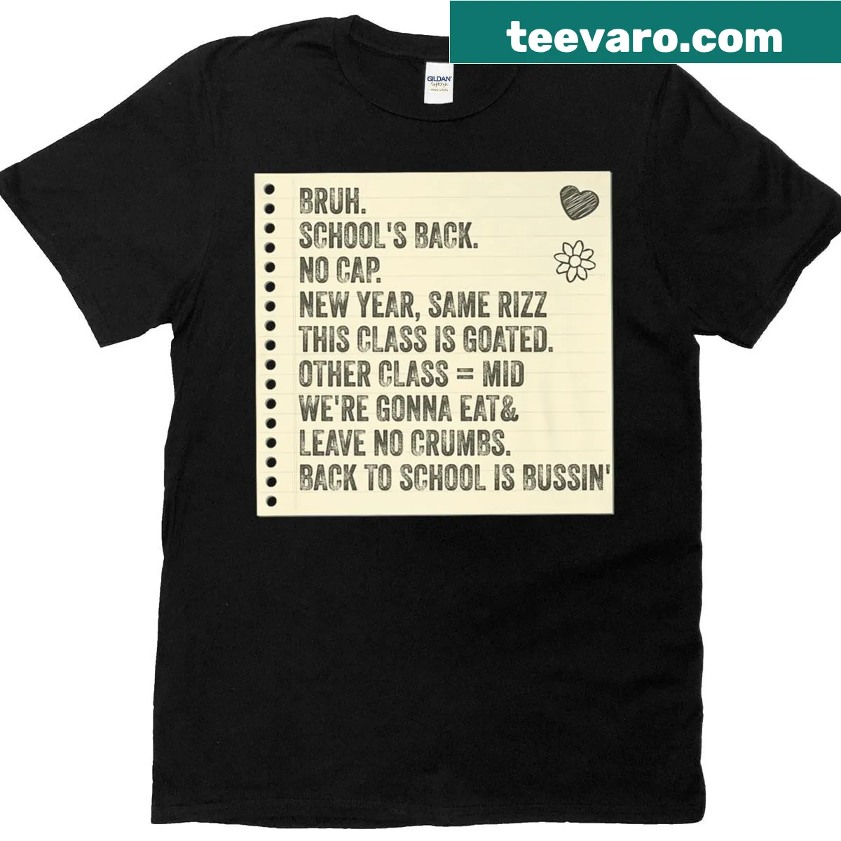Back-to-school t-shirt with trendy slang phrases in bold typography — on a men's t-shirt
