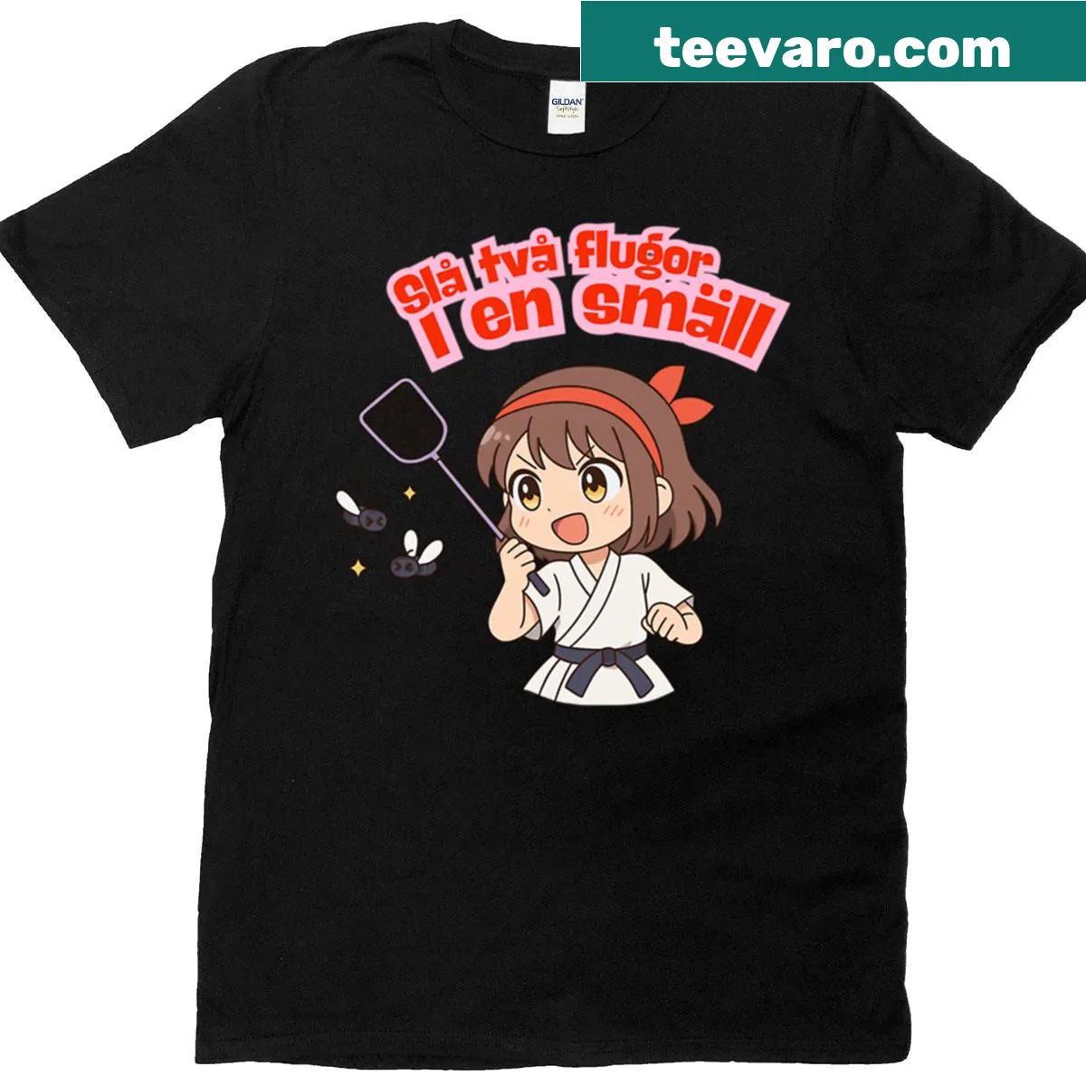 Kawaii action-themed shirt with charming fantasy elements — on a men's t-shirt