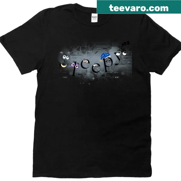 T-shirt with a sleepy face and funny tech design