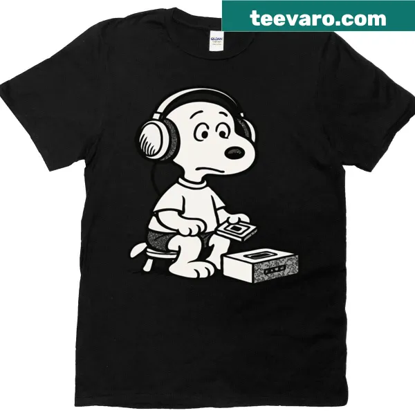 Snoopy illustration enjoying music with notes surrounding him