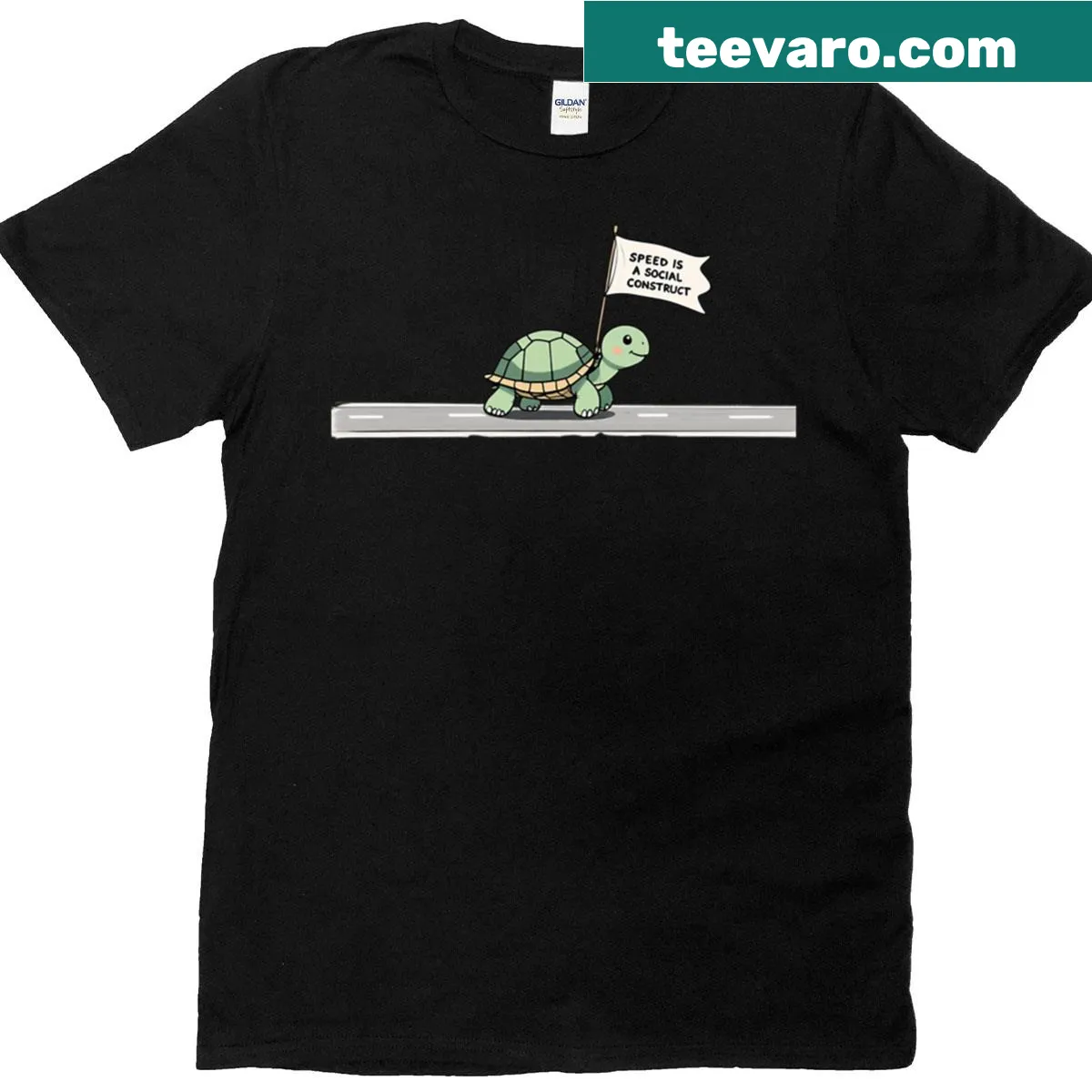 Turtle illustration with text about speed on t-shirt — on a men's t-shirt