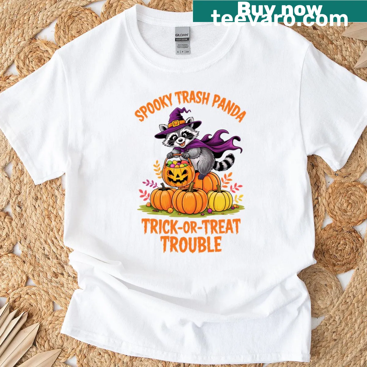 Whimsical raccoon graphic dressed for Halloween. — on a men's t-shirt