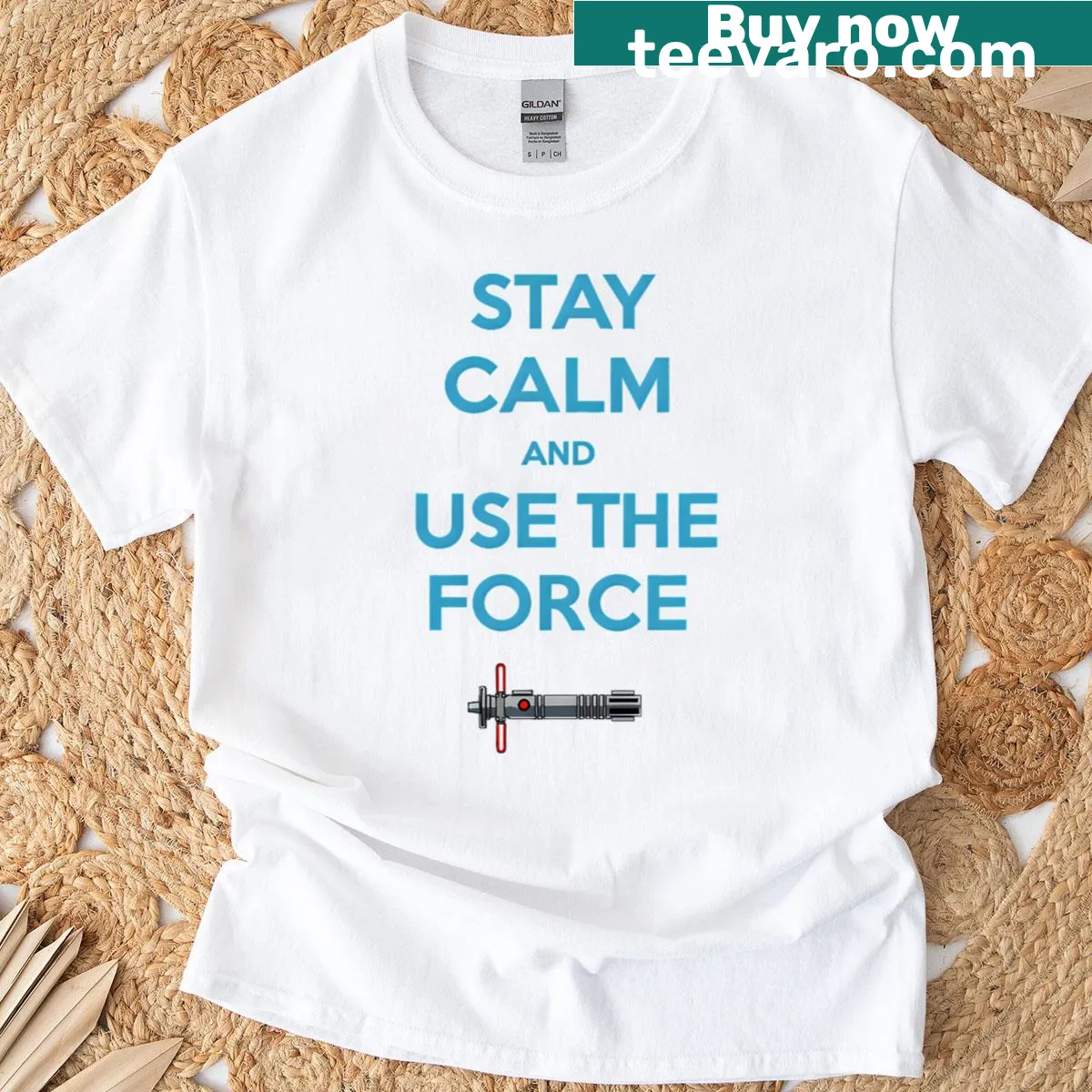 Inspirational T-shirt with the phrase 'Stay Calm And Use The Force' — on a men's t-shirt