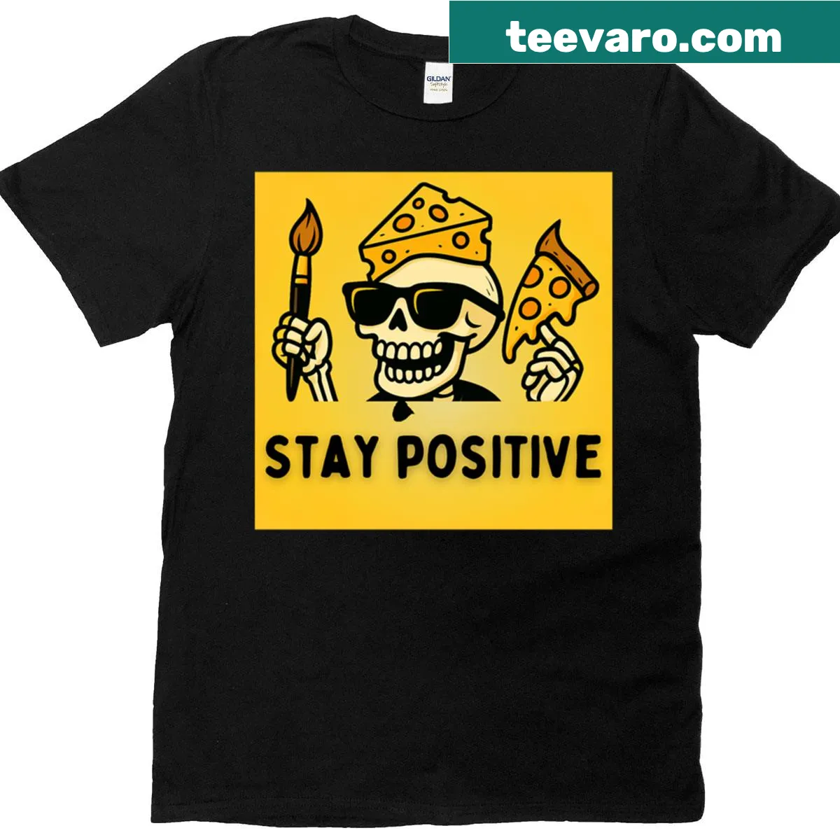 T-shirt with the phrase 'Stay Positive' in a unique style — on a men's t-shirt