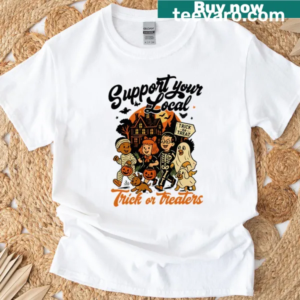 Vintage distressed Halloween t-shirt supporting local trick-or-treaters