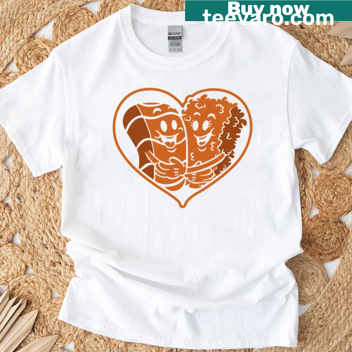 T-shirt featuring an illustration of cute sushi pieces expressing love — on a men's t-shirt