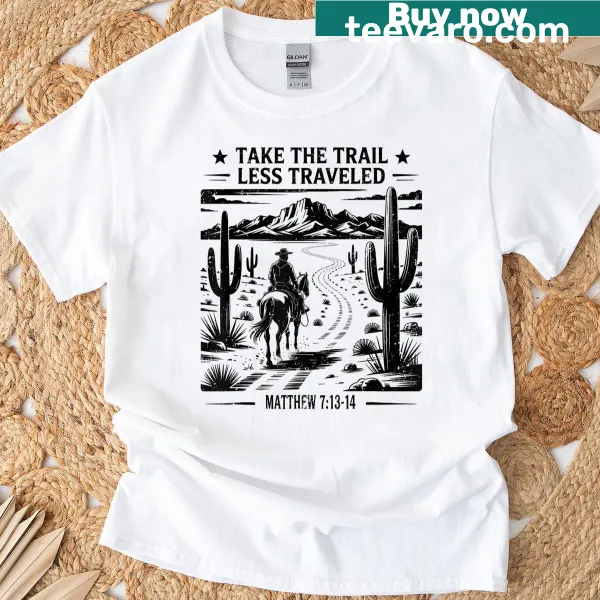 Vintage cowboy graphic encouraging exploration on T-shirt