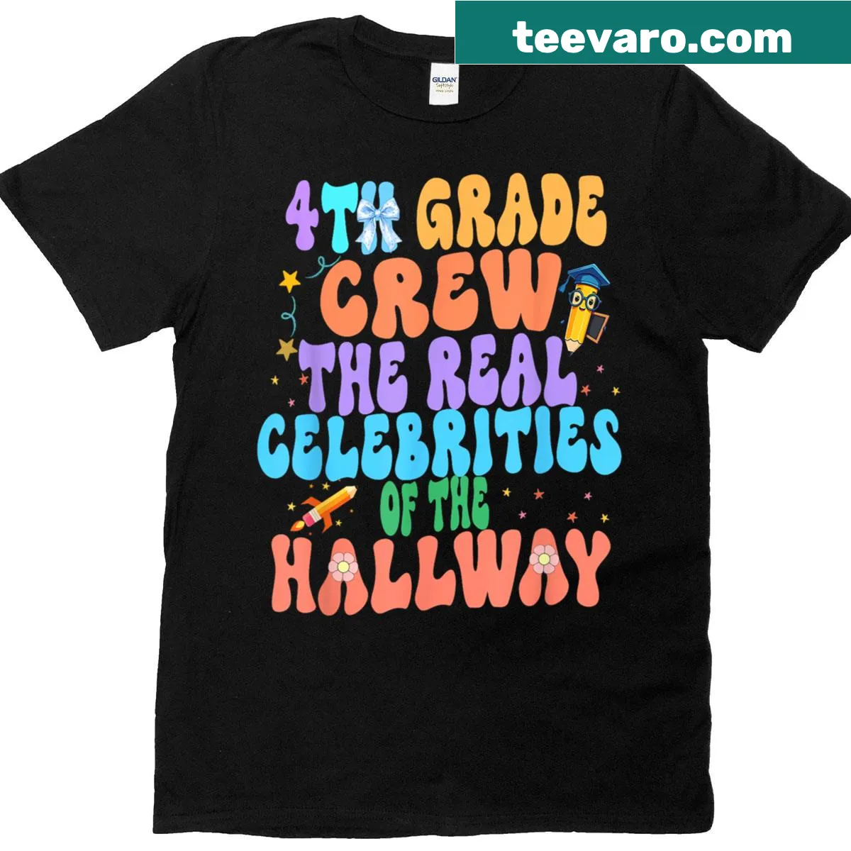 Shirt with the text 'The Real Celebrities Of The Hallway' for 4th graders — on a men's t-shirt