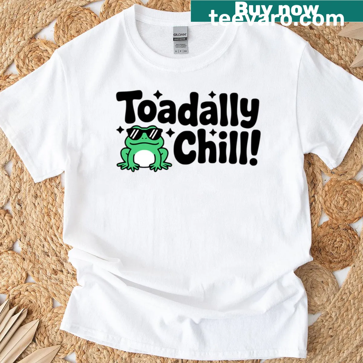 Cute design featuring a relaxed toad with a punny phrase. — on a men's t-shirt