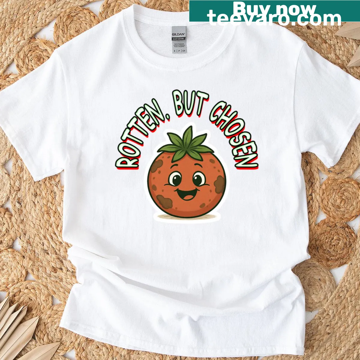 Sentimental t-shirt with a tomato-themed design and a twist on a meme — on a men's t-shirt