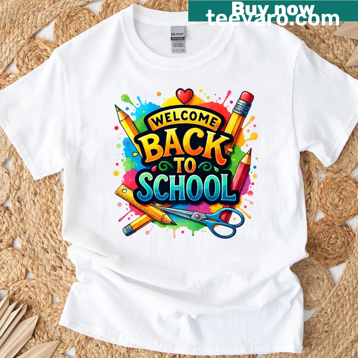 Watercolor design t-shirt celebrating the first day of school for kids — on a men's t-shirt