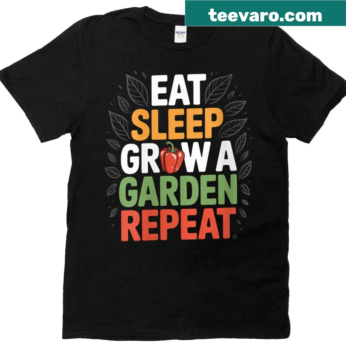 Funny gardening gamer t-shirt with Eat Sleep Grow A Garden Repeat text — on a men's t-shirt