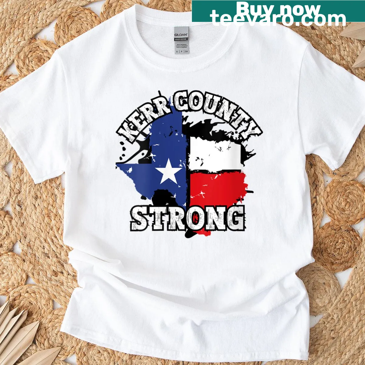 Kerr County Strong T-shirt with bold typography for women — on a men's t-shirt