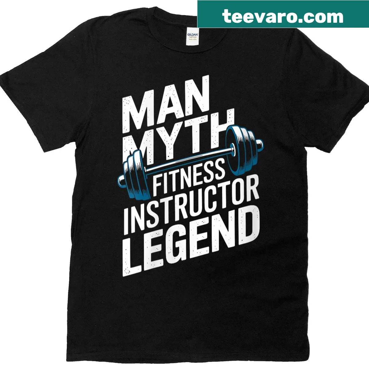 Fitness instructor T-shirt with bold typography 'Man Myth Legend' — on a men's t-shirt