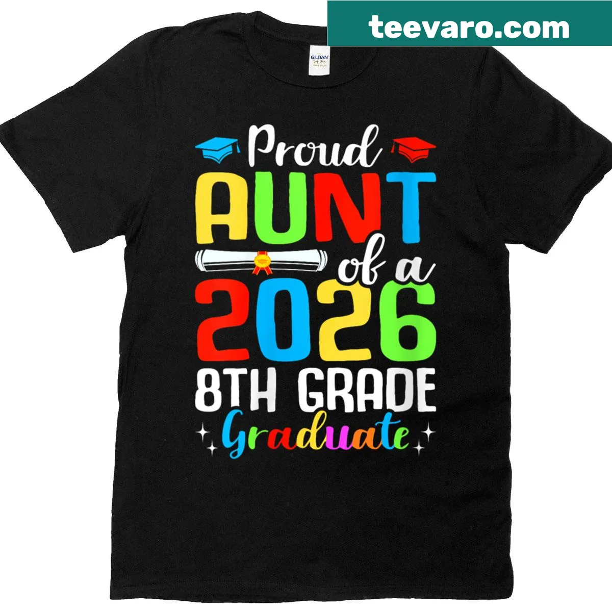 Graduation T-shirt with 'Proud Aunt of a 2026 Graduate' text — on a men's t-shirt