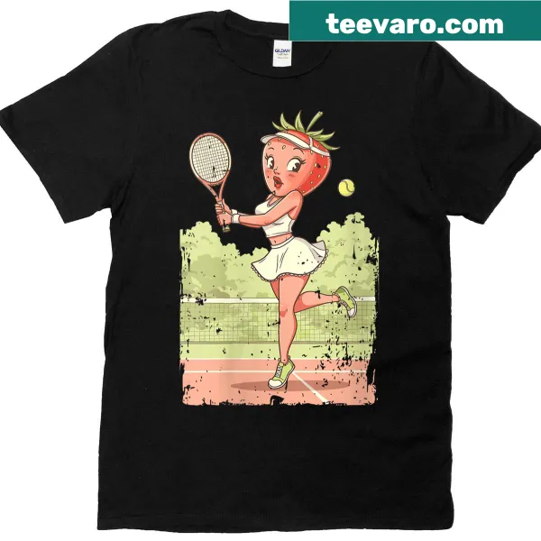 Pinup-style t-shirt with strawberry and tennis design