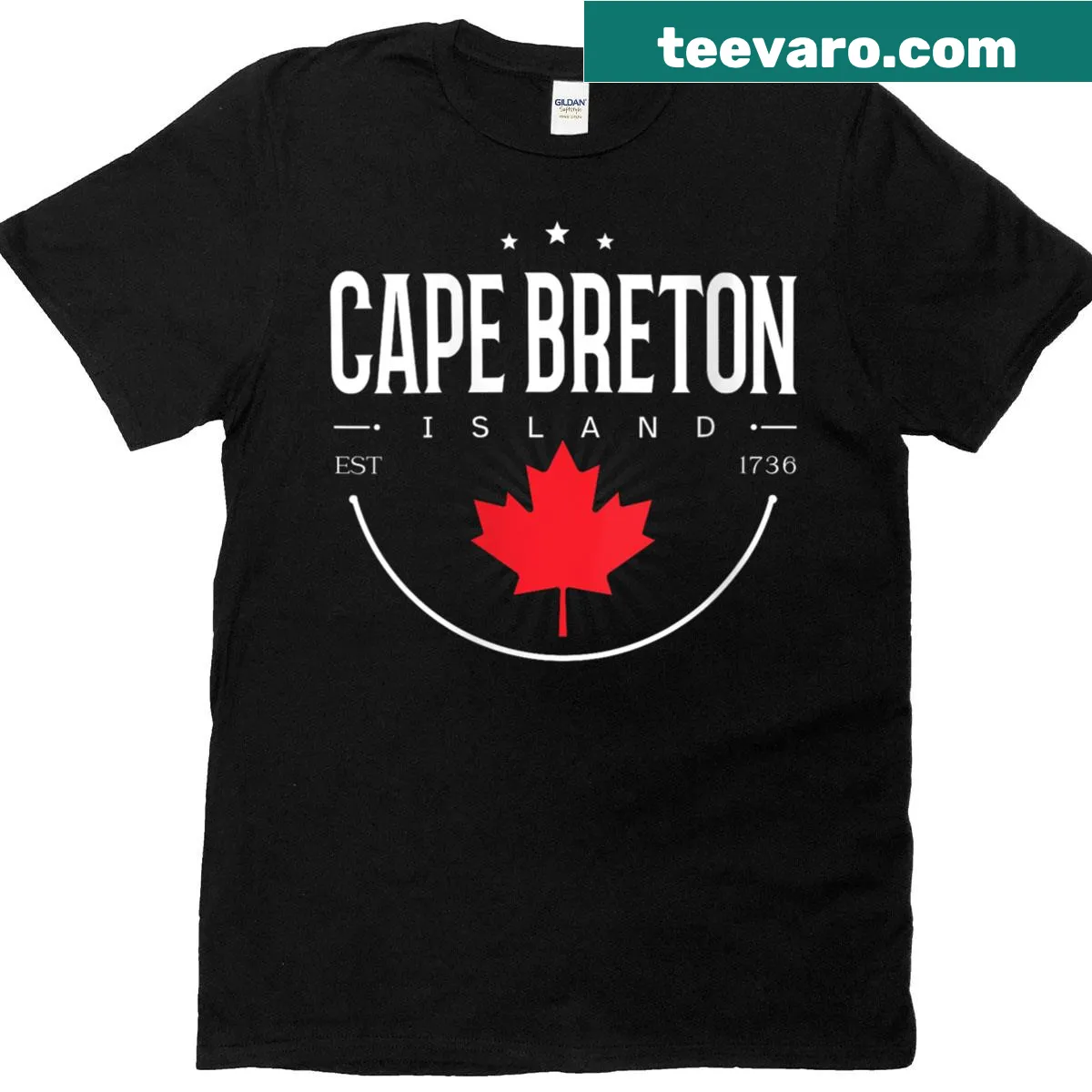 Retro Cape Breton Island leaf design on women's t-shirt — on a men's t-shirt