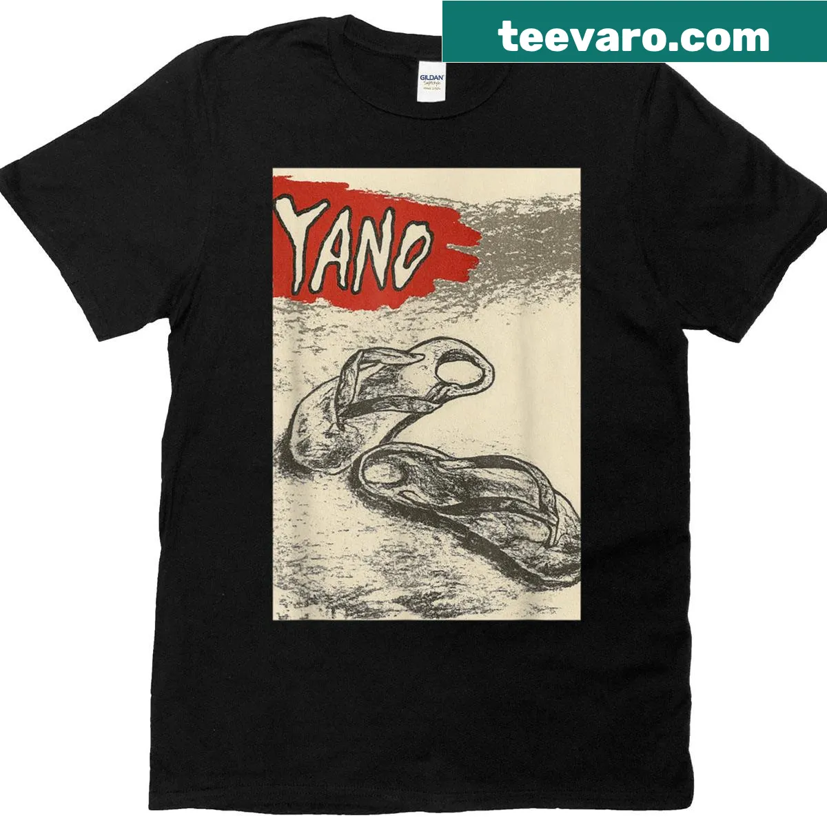 Illustrative design of Yano Tsinelas with playful text on a T-shirt — on a men's t-shirt