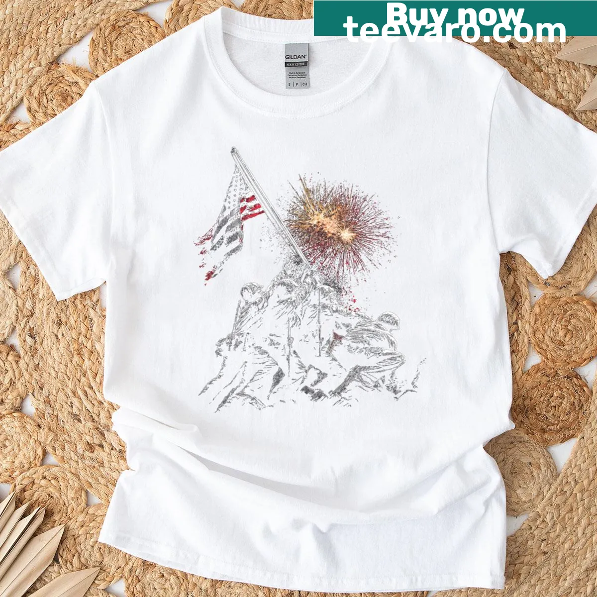Patriotic T-shirt featuring American flag design — on a men's t-shirt