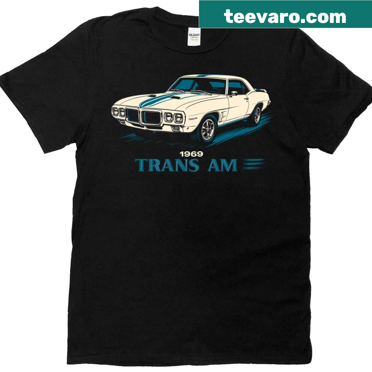 Vintage-style T-shirt featuring a 1969 Trans Am muscle car graphic — on a men's t-shirt