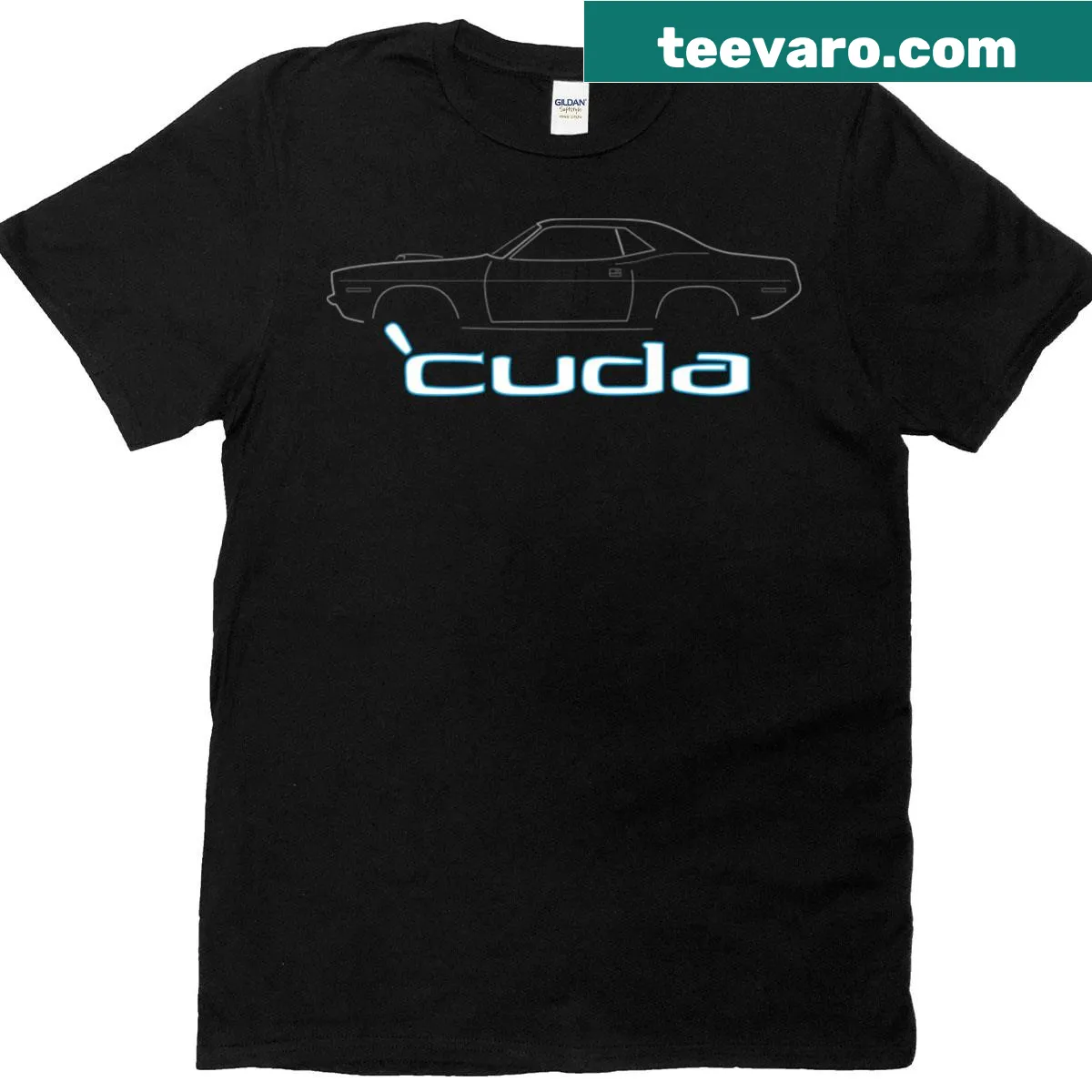 Illustration of a 1970 Plymouth Cuda on a T-shirt — on a men's t-shirt