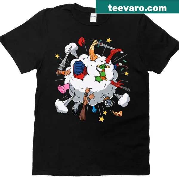 Illustrative 80s Toon Fight T-shirt featuring classic cartoon characters