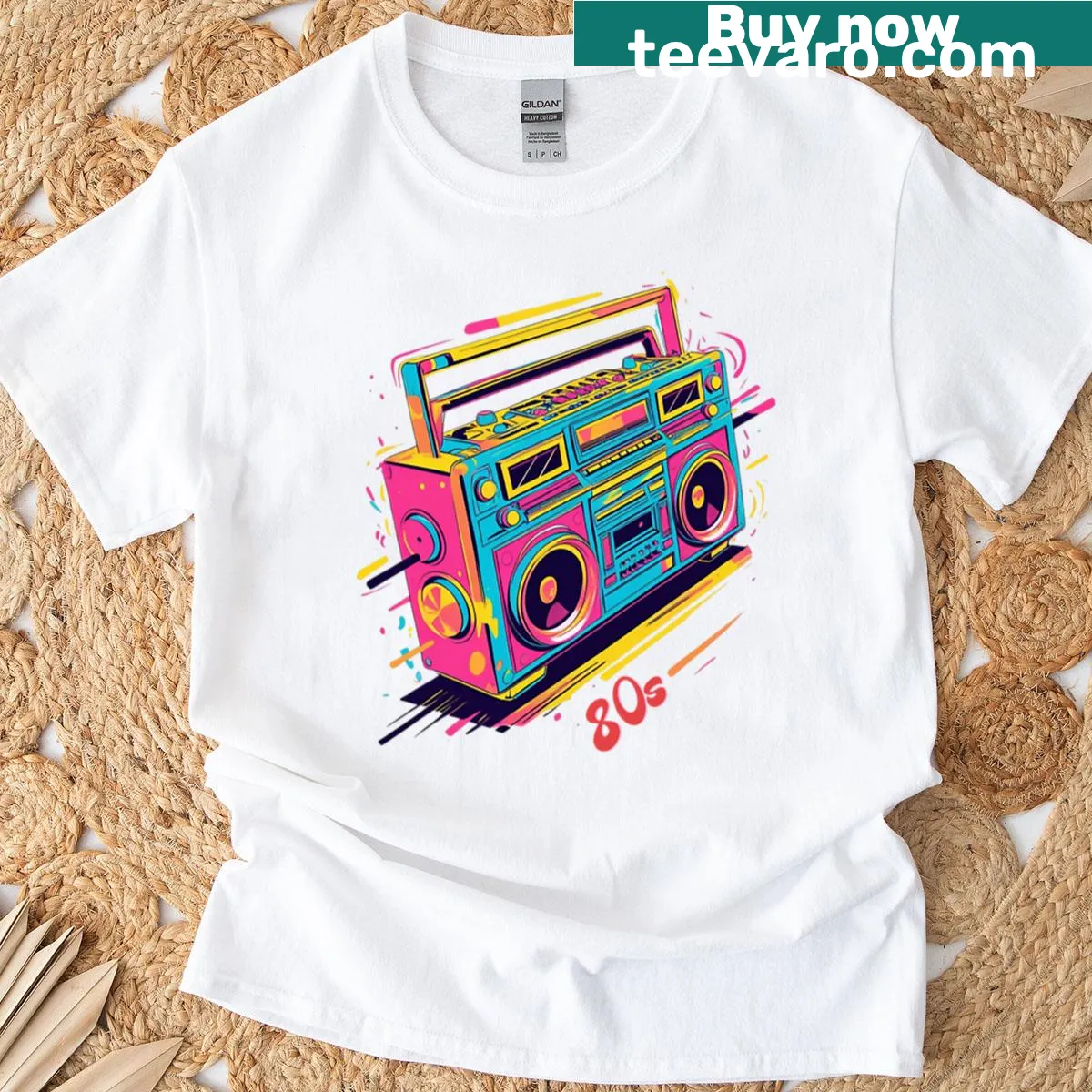 Vintage-style T-shirt with an abstract retro art design — on a men's t-shirt