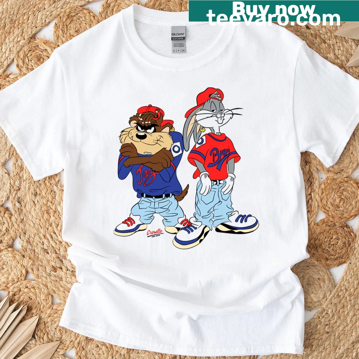 Cartoon graphic T-shirt featuring a 90s bunny character — on a men's t-shirt
