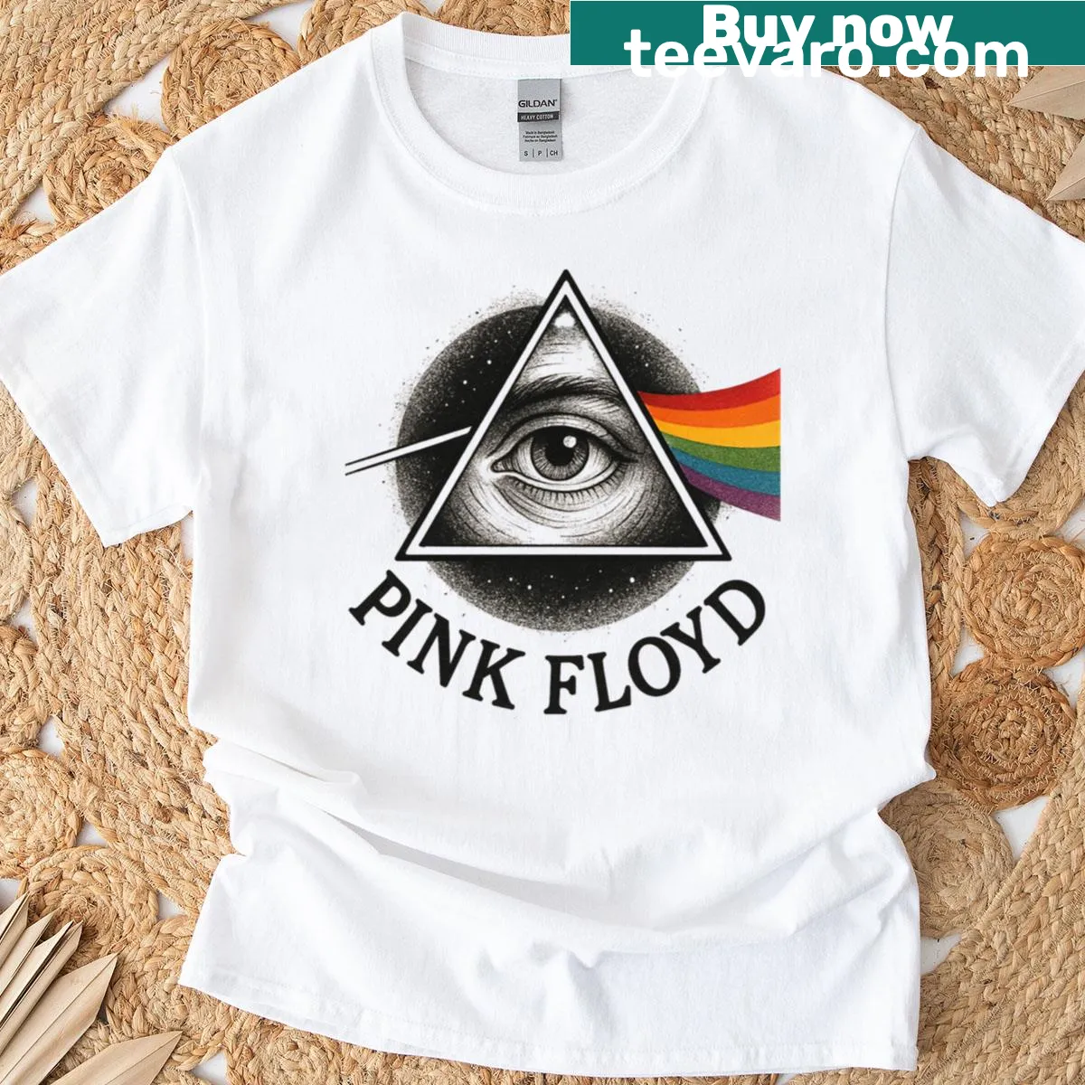 Minimalist prism design inspired by Pink Floyd concept art — on a men's t-shirt