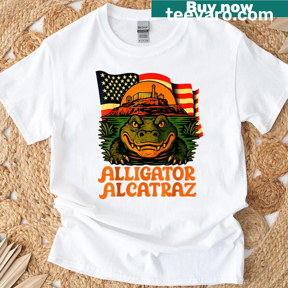 Vintage-style t-shirt with 'Alligator Alcatraz Everglades Florida' — on a men's t-shirt