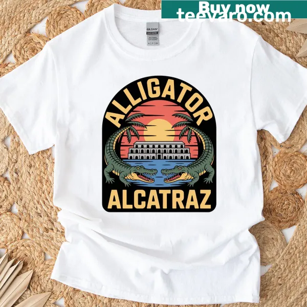 Retro T-shirt featuring alligator-themed Alcatraz design